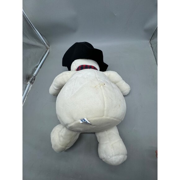commonwealth snowden 1997 white Snowman Plush Toy top Hat & plaid Scarf 22" READ - Picture 11 of 14